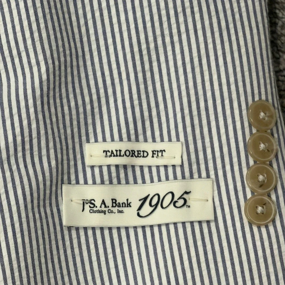 JOS A BANK 1905 Mens Spring Seersucker Stripe Blazer And Pants Suit Set 36S‎ 30W